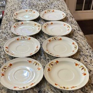 Vintage Hall China saucers in the "Autumn Leaf" pattern, set of 8